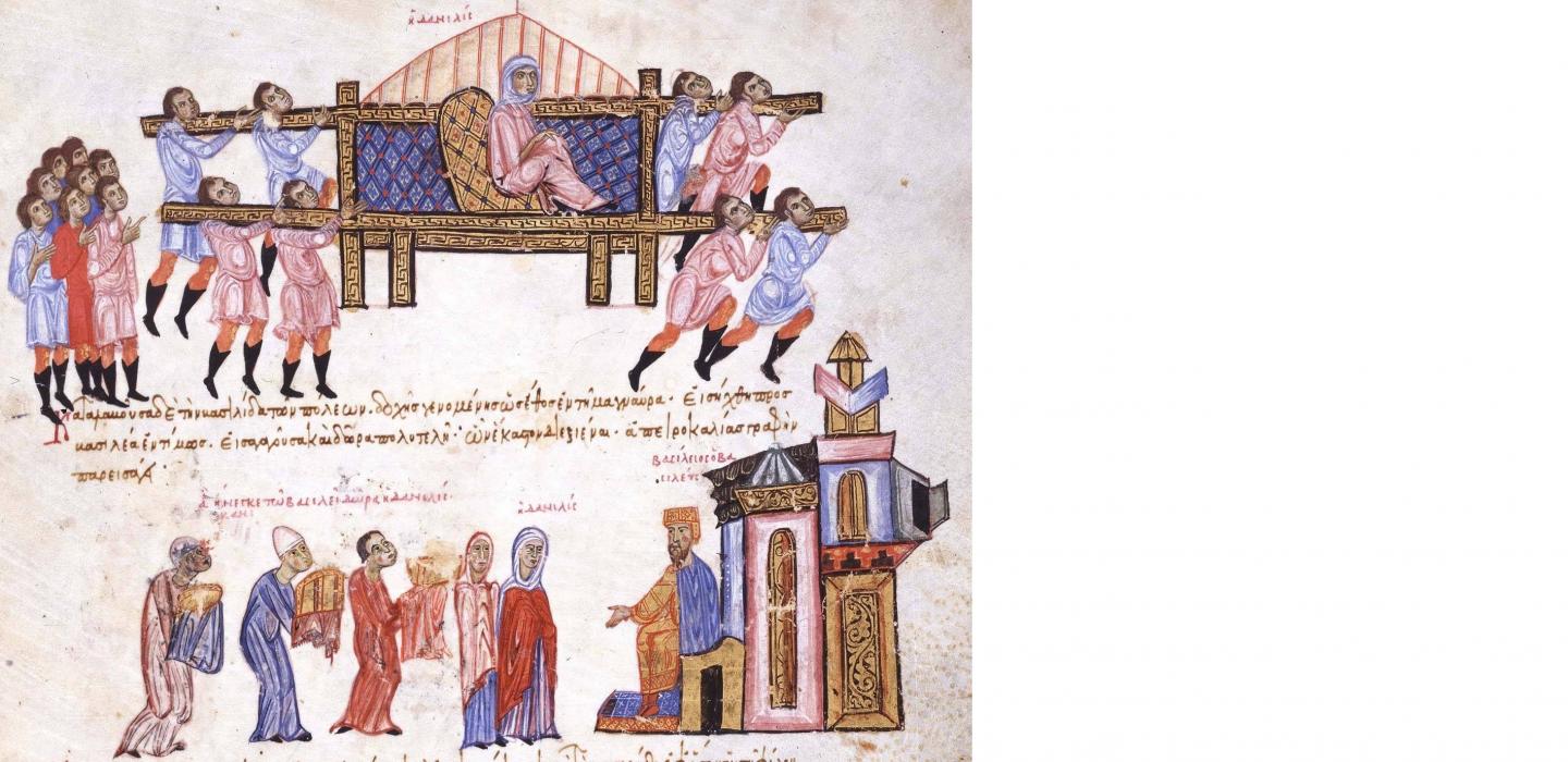 Η Πατρινιά αρχόντισσα Δανιηλίς. Μικρογραφία από το Χρονικό του Ιωάννη Σκυλίτζη, τέλη 12ου-αρχές 13ου αιώνα. Madrid, Biblioteca Nacional, fol. 102r(a). © Biblioteca Nacio